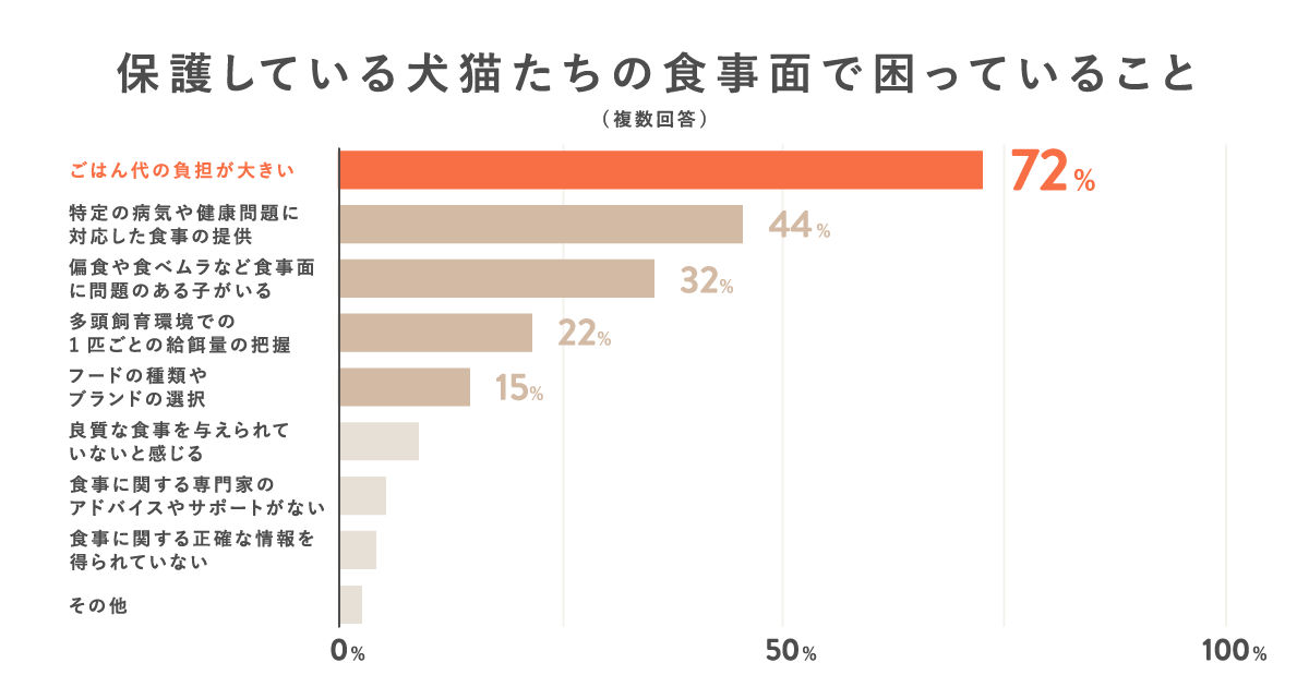 保護している犬猫たちの食事面で困っていること